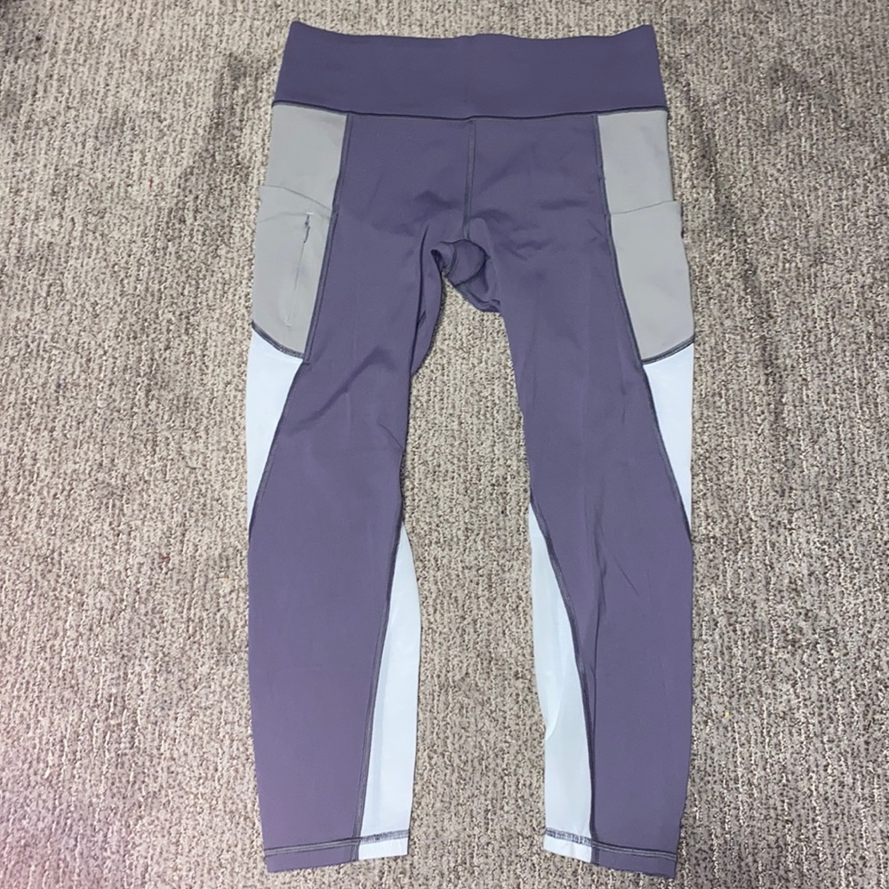 Athleta Purple and Light Gray Colorblock Leggings
